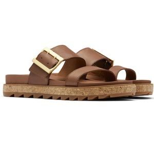 Sorel • Roaming Platform Slide Tan Brown leather Sandal (Women) 10 $109